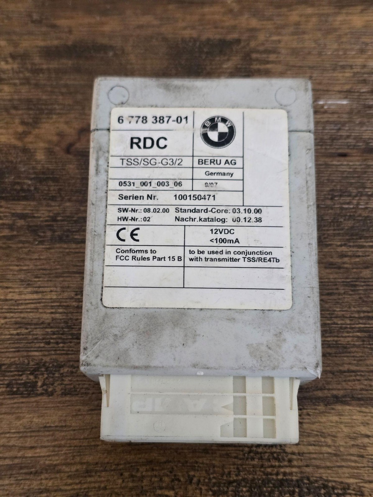 BMW RDC Control Module 6 778 387-01 BERU Germany ADAS TPMS Gray TSS/SG-G3/2