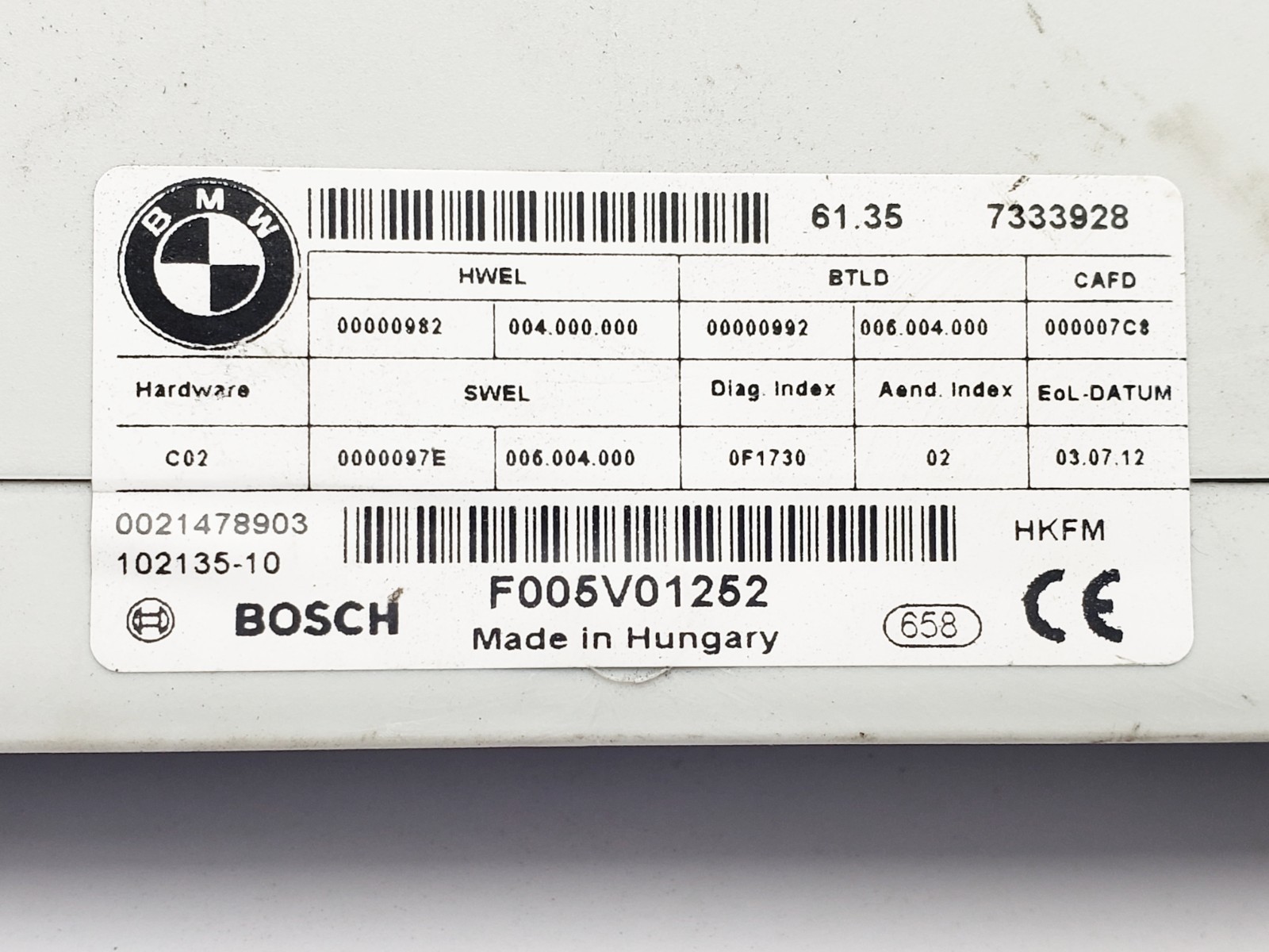 BMW 5 SERIES F11 ESTATE BOOT TRUNK CONTROL MODULE 2012 7333928