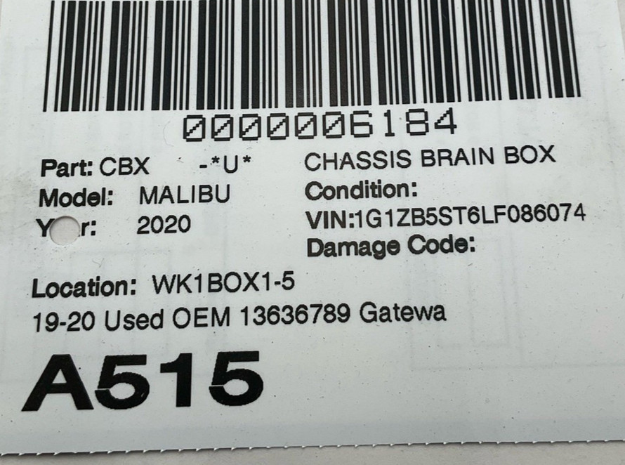 2019-2020 CHEVY MALIBU Gateway Control Module OEM 13536789