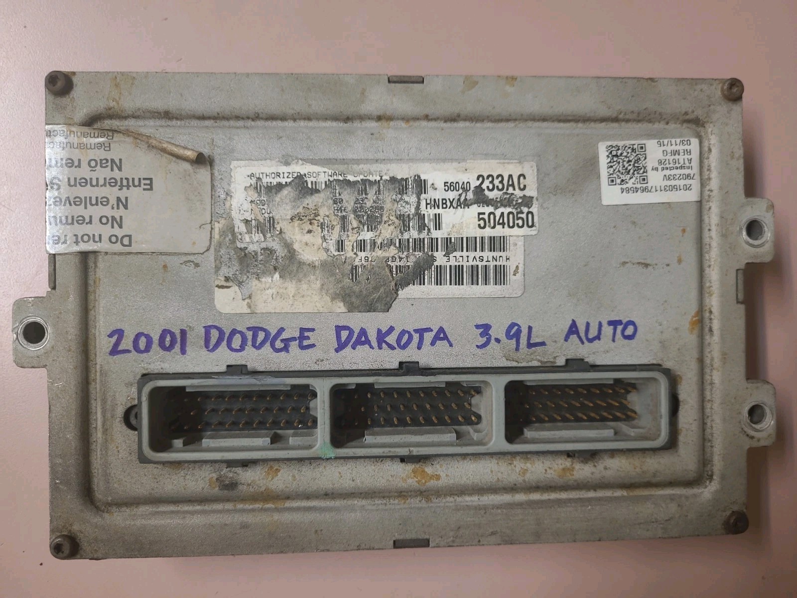 2001 DODGE DAKOTA 3.9L V6 AUTO ENGINE COMPUTER ECU PCM 56040233AC