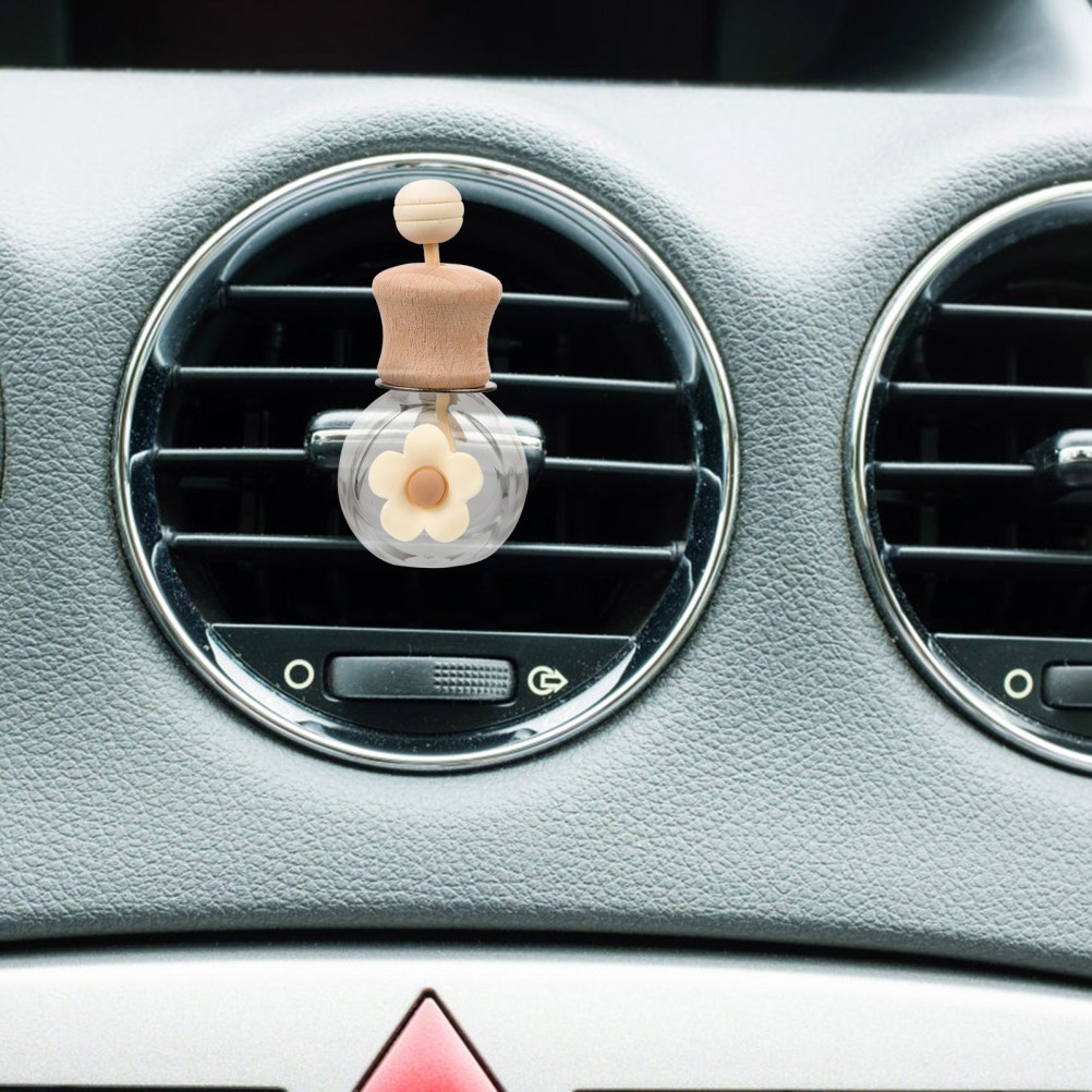 Empty Car Air Freshener Diffuser Bottle Glass Wood Perfume Container Vent