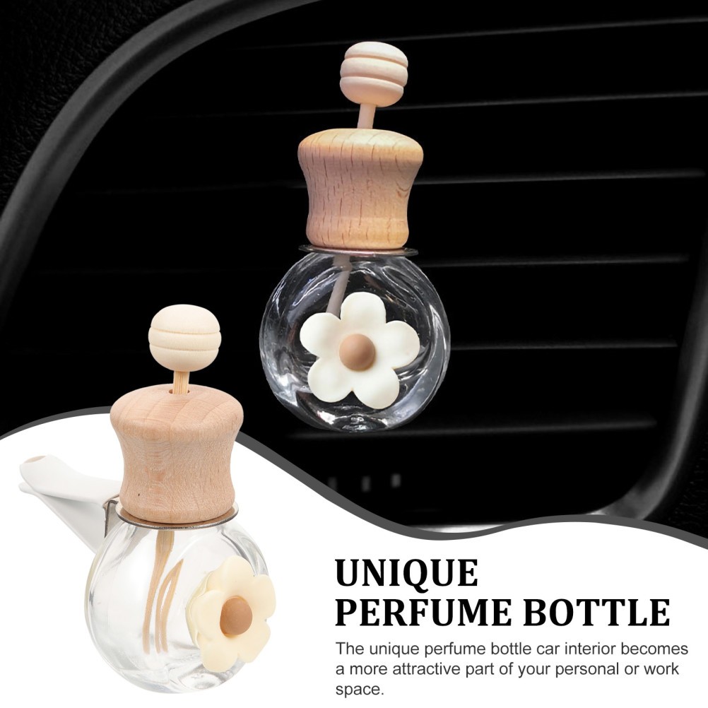 Empty Car Air Freshener Diffuser Bottle Glass Wood Perfume Container Vent