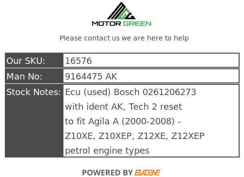 Vauxhall Agila A 2000-2008 Ecu Z10XE, Z12XE Bosch 0261206273 AK 9164475 AK