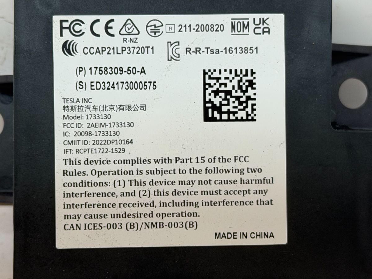 TESLA MODEL 3 BLUETOOTH TRANSCEIVER MODULE 2019-2024 1758309-50-A