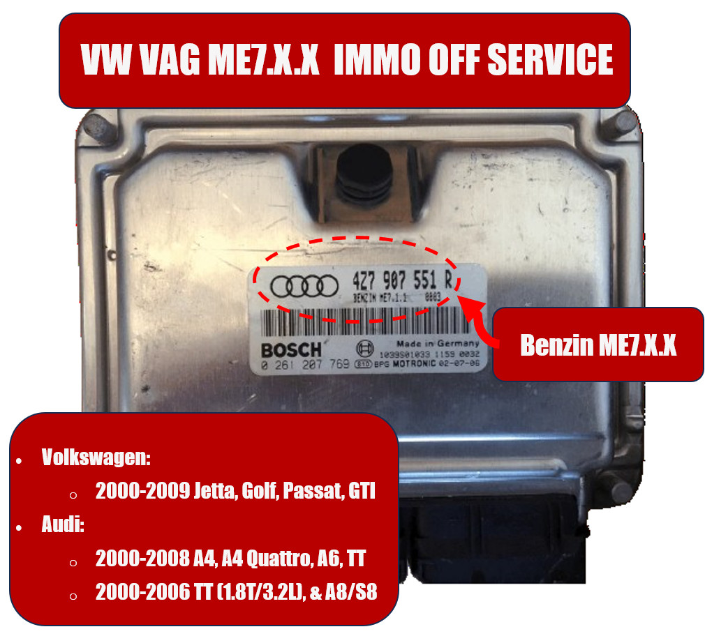 Immobilizer Delete IMMO OFF SERVICE For VW AUDI Volkswagen ME7.1 ME7.5 ME7.1.1