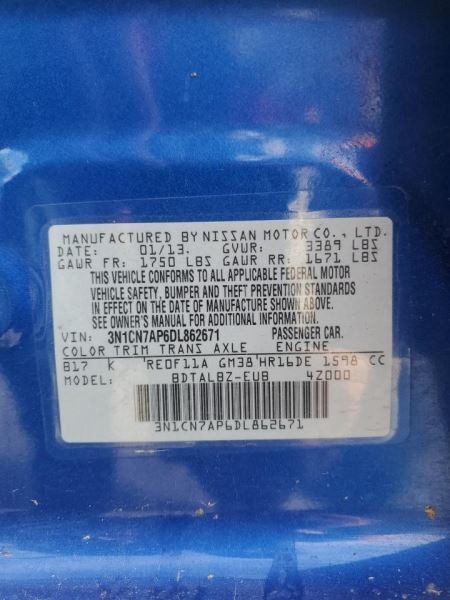 2015 NISSAN VERSA Automatic Transmission Sedan Without CVT 310369KA2B