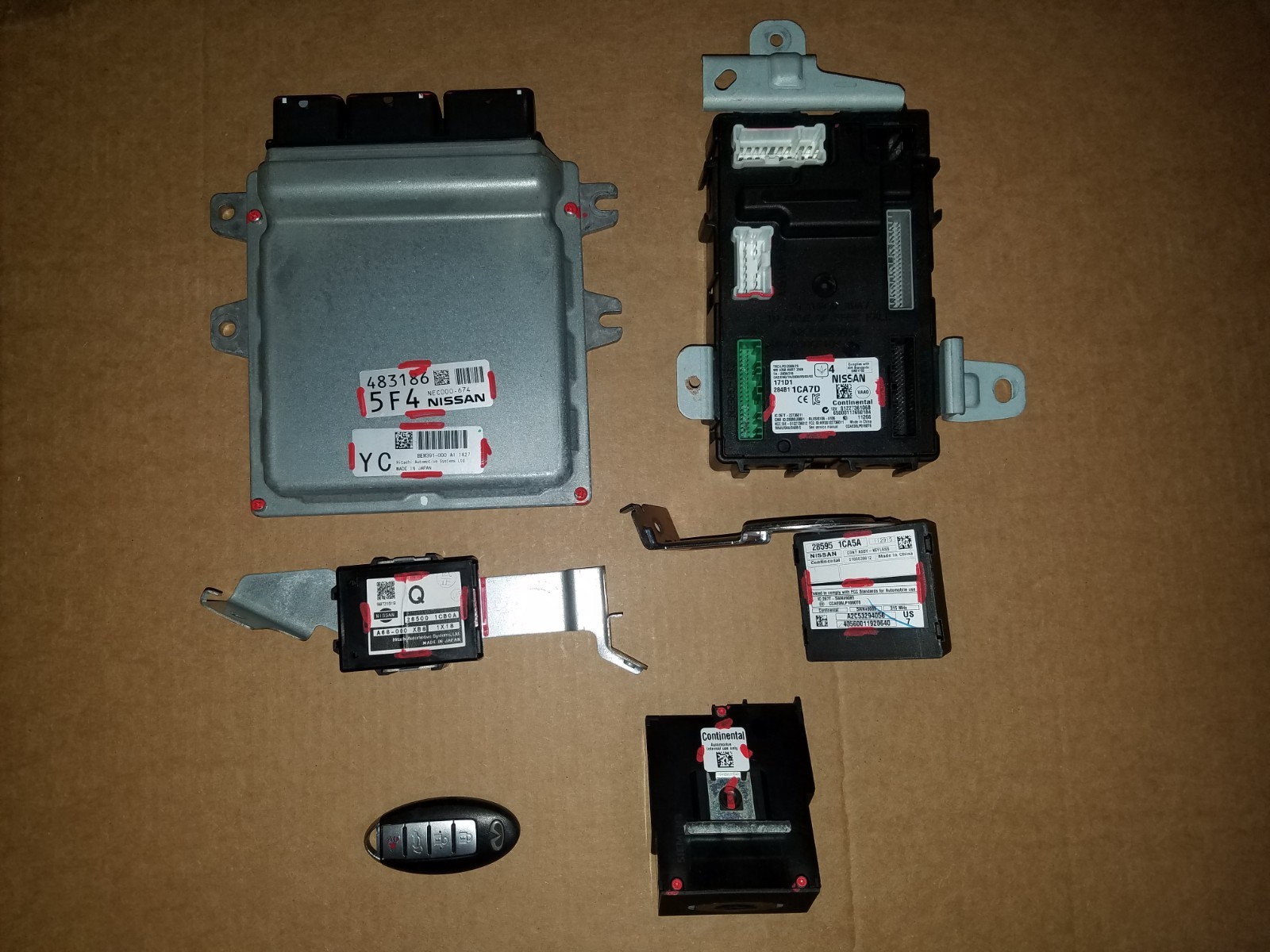 2012 INFINITI FX35 ENGINE COMPUTER ECU ECM BODY CONTROL MODULE BCM KEY SET