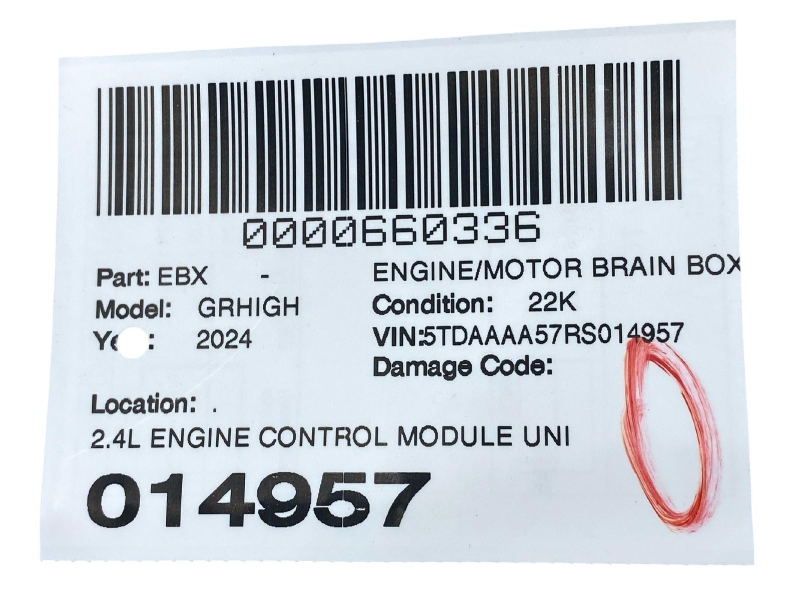 2024-2025 TOYOTA GRAND HIGHLANDER 2.4L ENGINE CONTROL MODULE UNIT ECM ECU *22K*