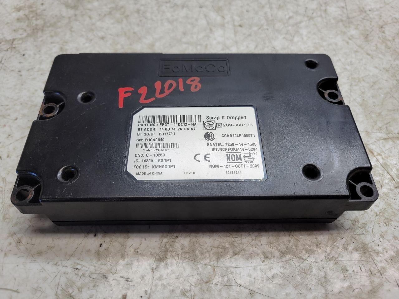 2016 FORD TRANSIT CONNECT COMMUNICATION CONTROL MODULE FR3T-14D212-NA