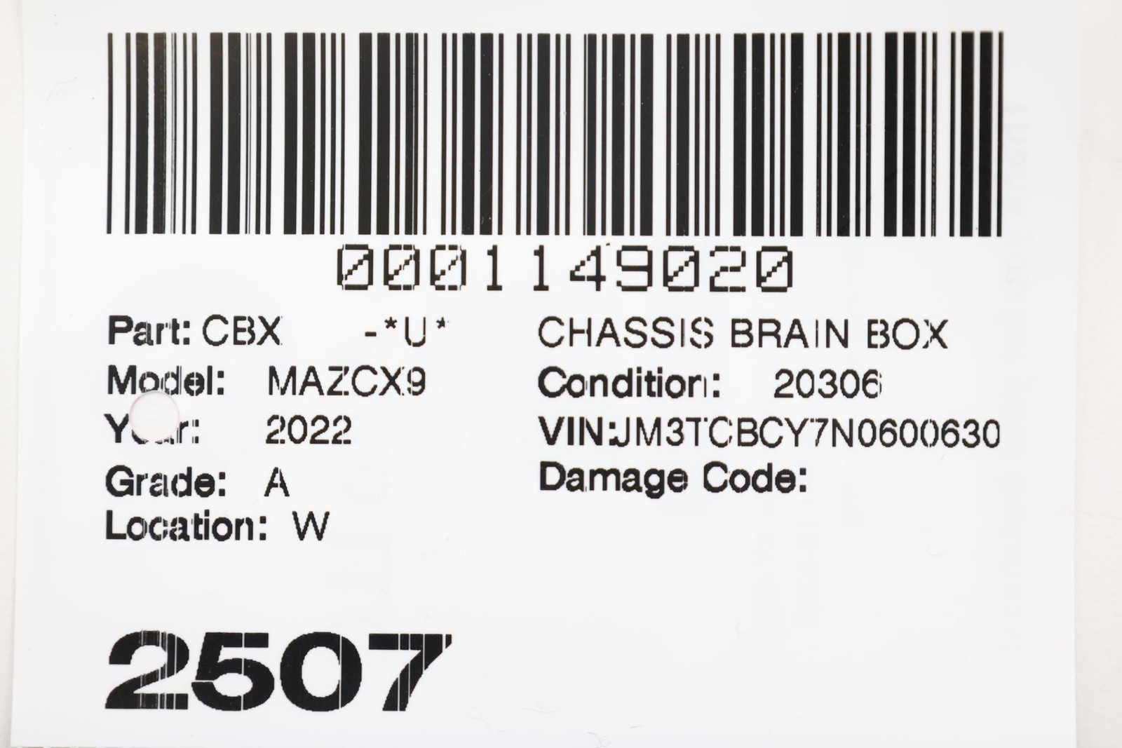 2019- 2022 MAZDA CX-9 TRANSFER CASE COMPUTER CONTROL MODULE UNIT OEM SH9N189R0J