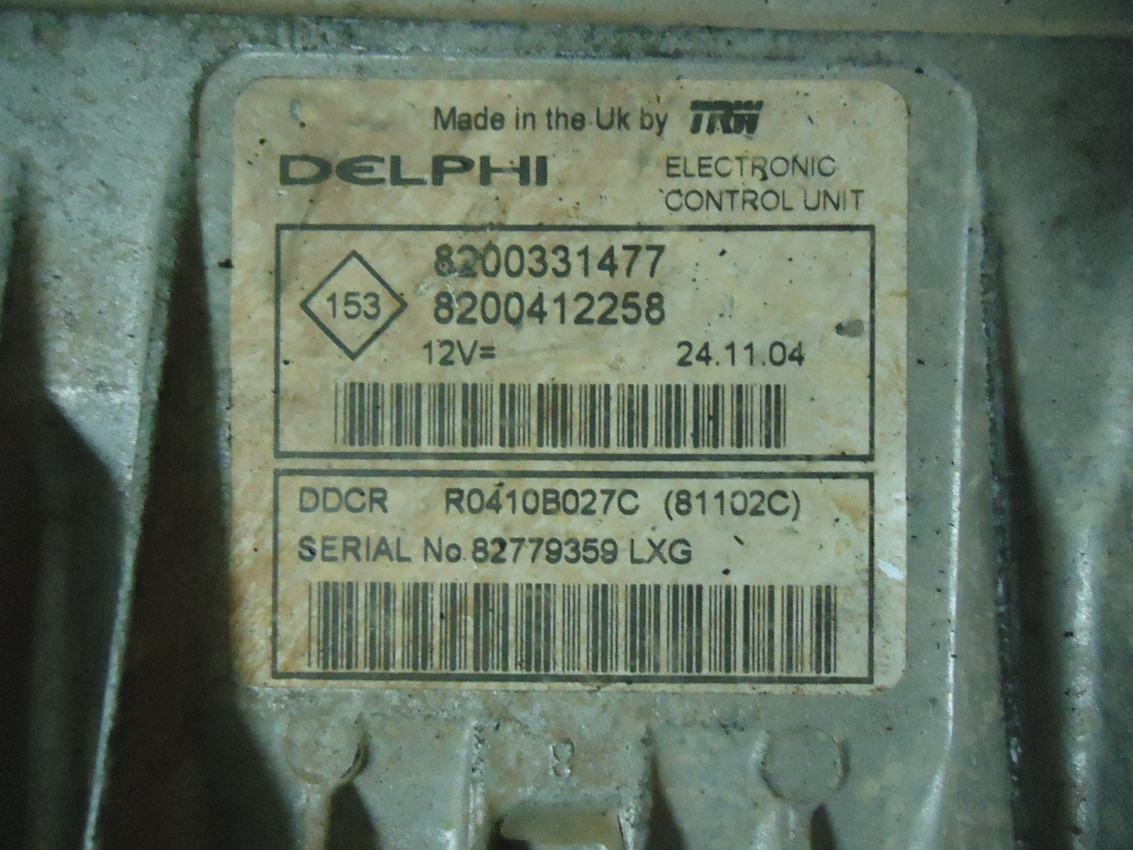 8200331477 INJECTION CONTROL UNIT RENAULT CLIO 1.5 DCI YEAR 2004 DELPHI DDCR