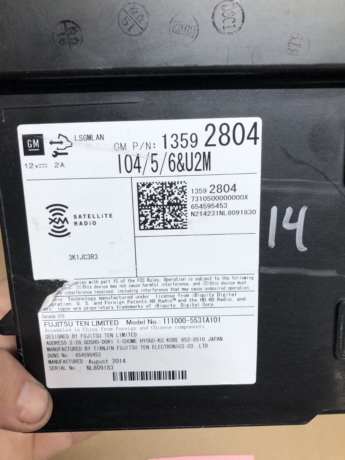 2013-2016 Chevy Silverado Suburban Xm Satellite Radio Module Tuner 13592804