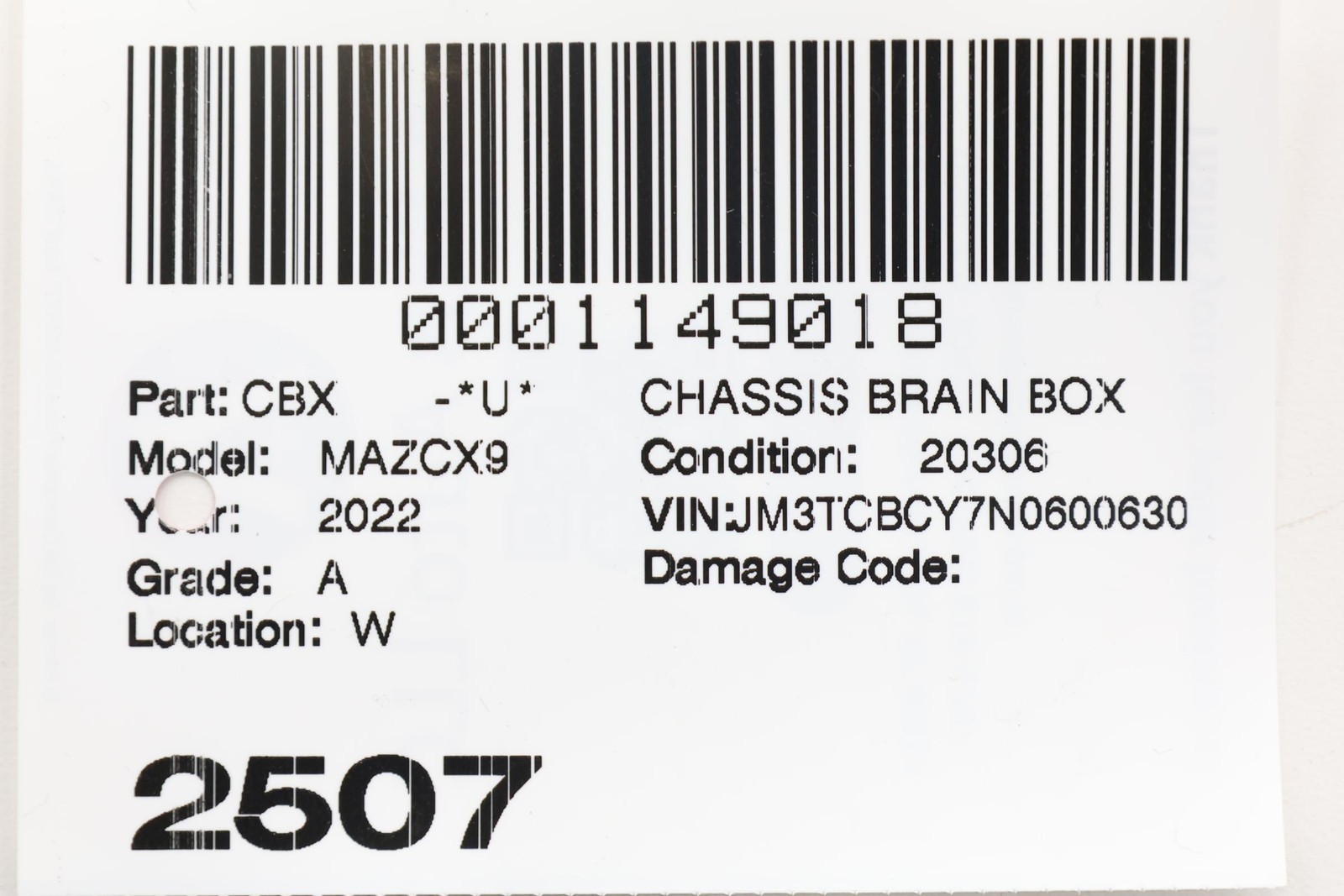 2016 – 2023 MAZDA CX-9 FUEL PUMP COMPUTER CONTROL MODULE UNIT OEM PYFL18561