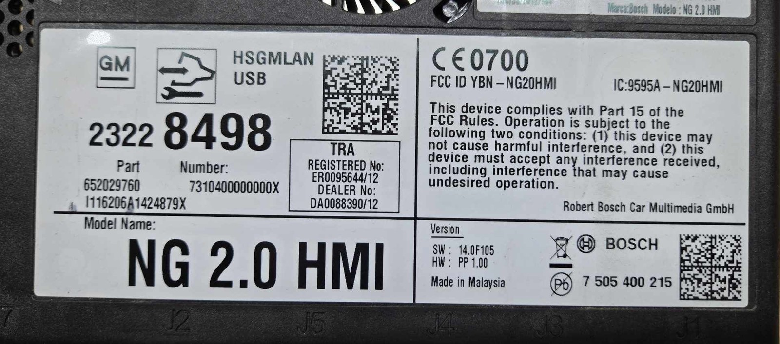 2015 CHEVY SILVERADO Information-GPS-TV HMI Module verified ID #23228498