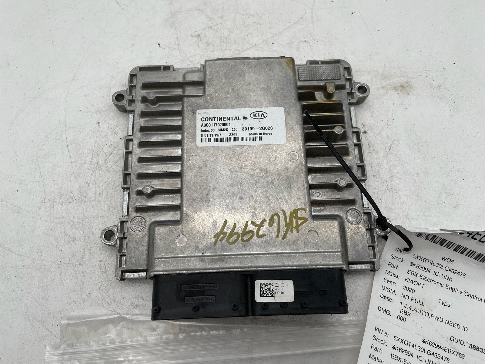 2020 KIA OPTIMA 2.4L ENGINE COMPUTER CONTROL MODULE ECU ECM PCM OEM 39199-2G028