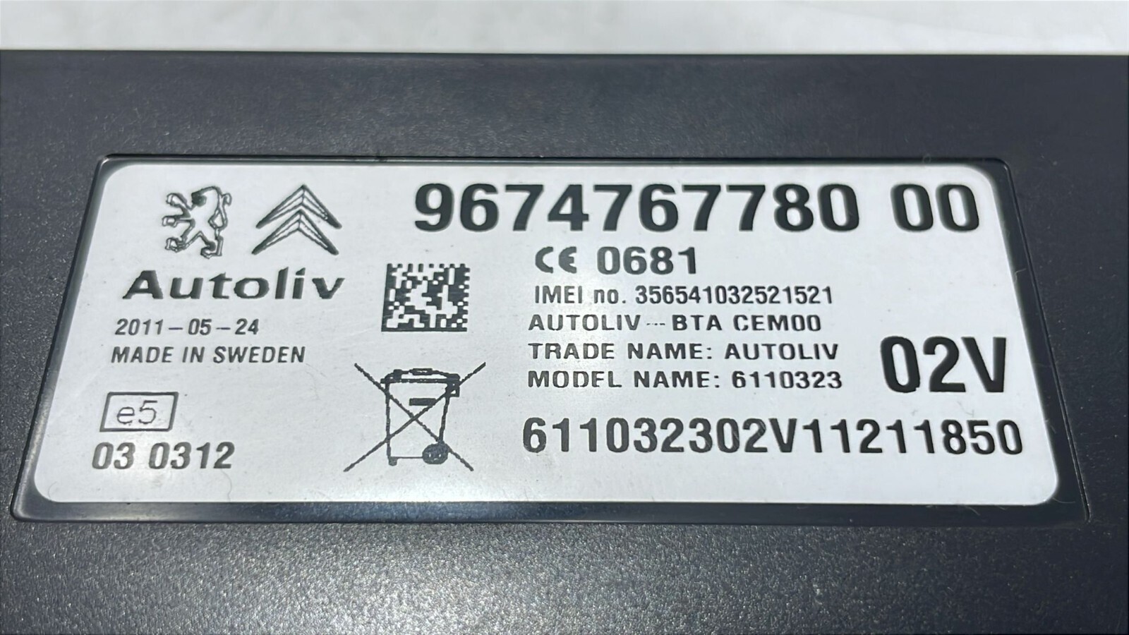 2011 CITROEN DS3 BLUETOOTH CONTROL MODULE 9674767780 A527