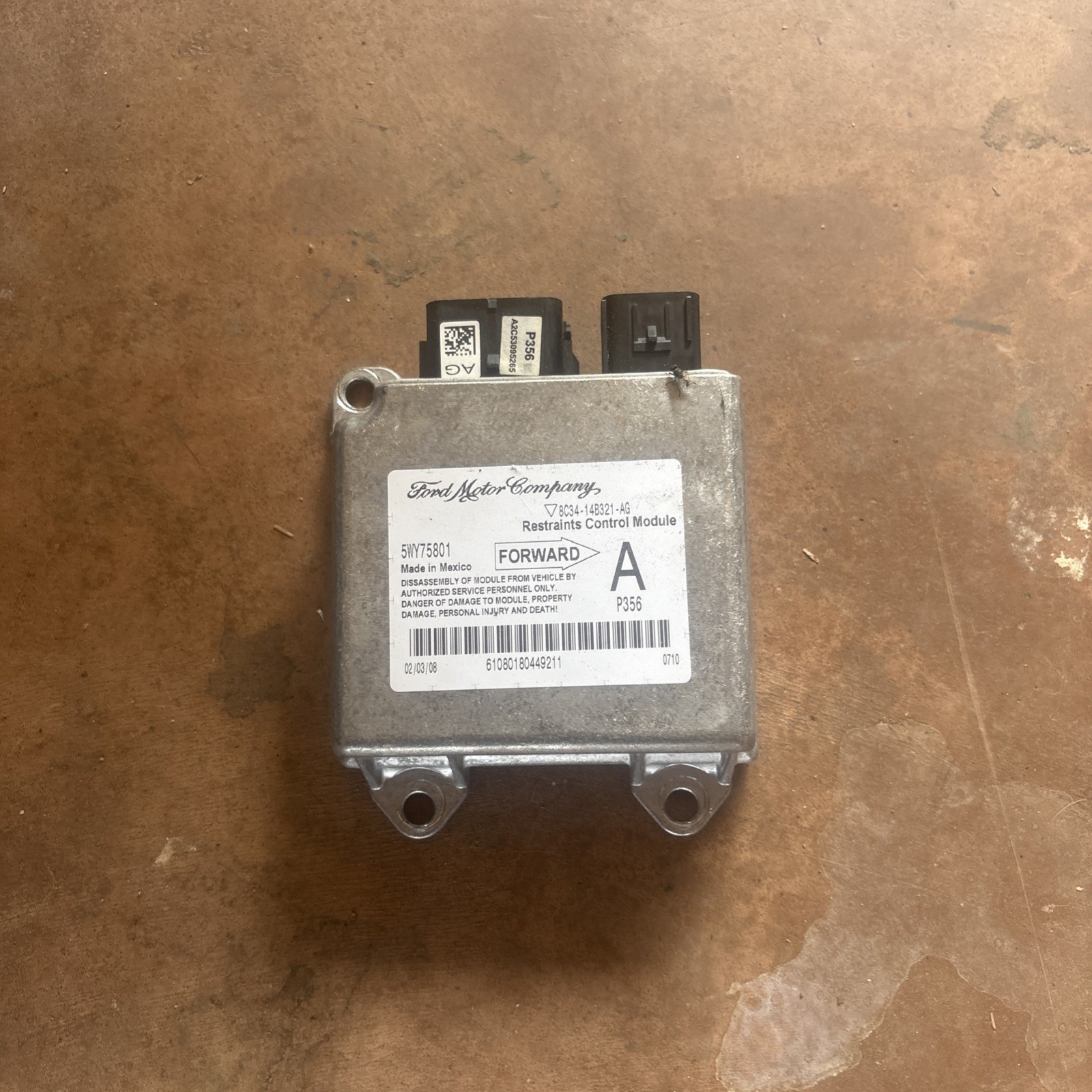 2008 – 2010 FORD F250 F350 Restraint Control Module 9C34-14B321-AB