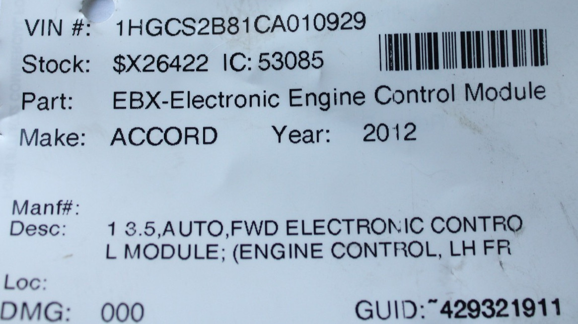 11-12 Honda Accord Engine Computer ECU ECM PCM Module 37820-R70-A83 OEM