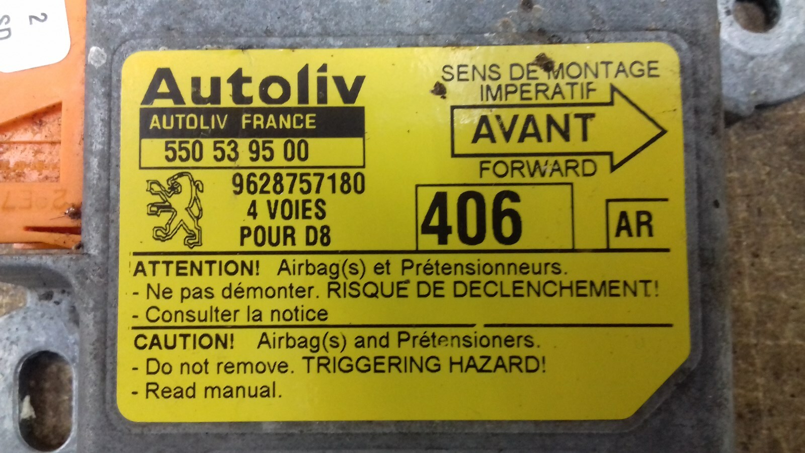 PEUGEOT 406 SRS CONTROL UNIT MODULE ECU AUTOLIV 9628757180