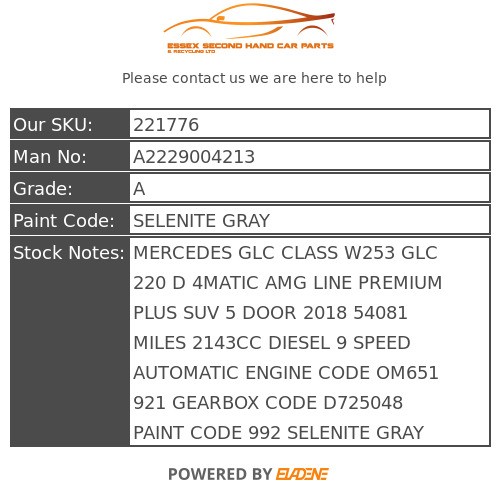 MERCEDES GLC KEYLESS CENTRAL LOCKING MODULE ECU W253 4MATIC AMG LINE A2229004213