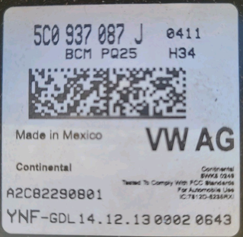 Volkswagen Jetta Body Control Module BCM 5C0937087J OEM VW