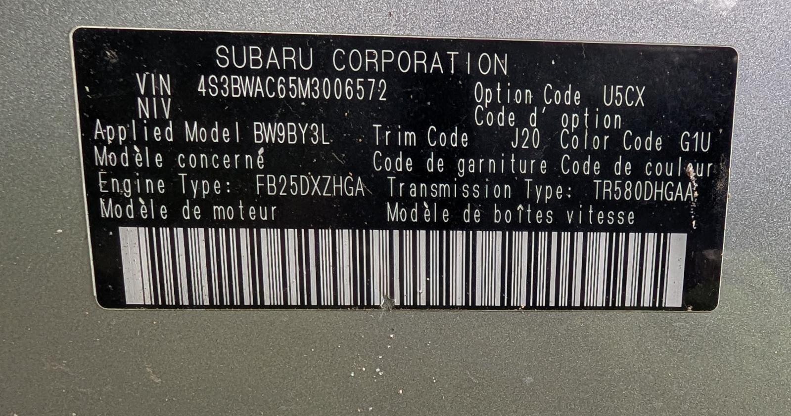 Electronic Control Module ECU Brain Box Computer 2.5L 21 Subaru Legacy Sedan