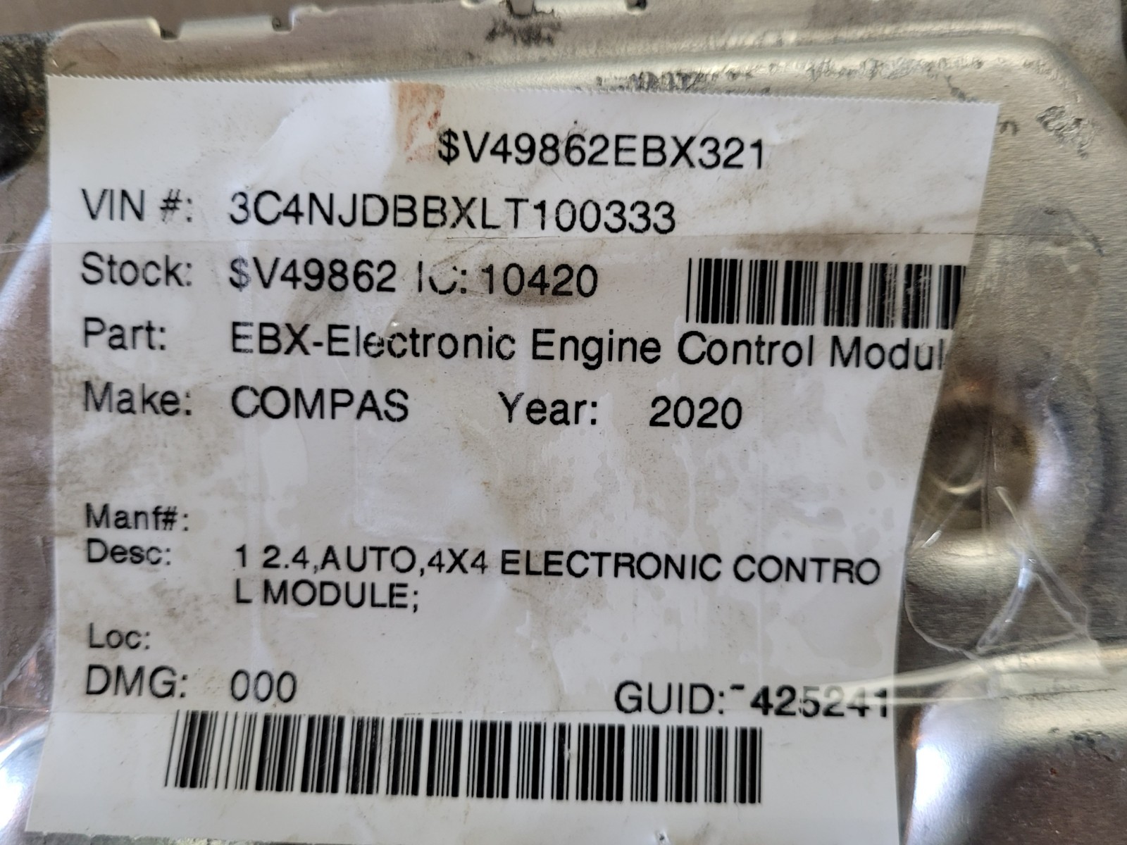 2017-2021 Jeep Compass 2.4L Engine Control Module ECM ECU PCM OEM P68342095AA *J