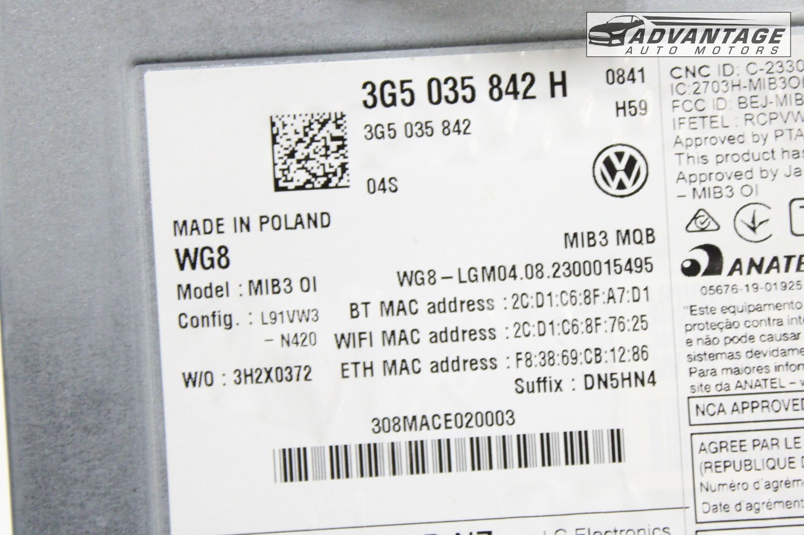 2024 VOLKSWAGEN TAOS DASH DASHBOARD AUDIO RADIO RECEIVER CONTROL MODULE OEM