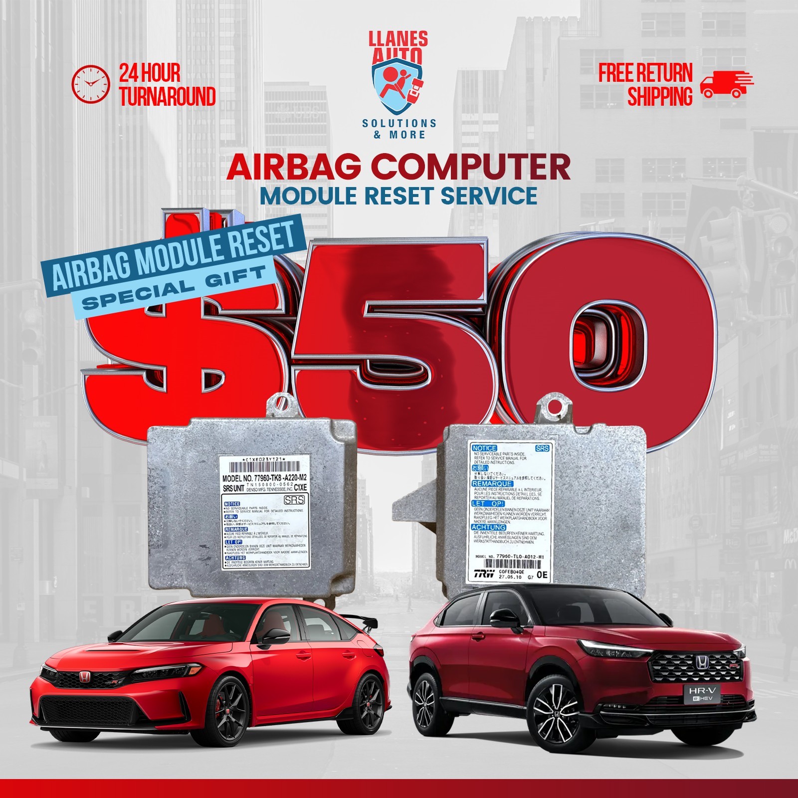 FOR All HONDA SRS Computer Crash Data Remove After Accident Reset Repair Service