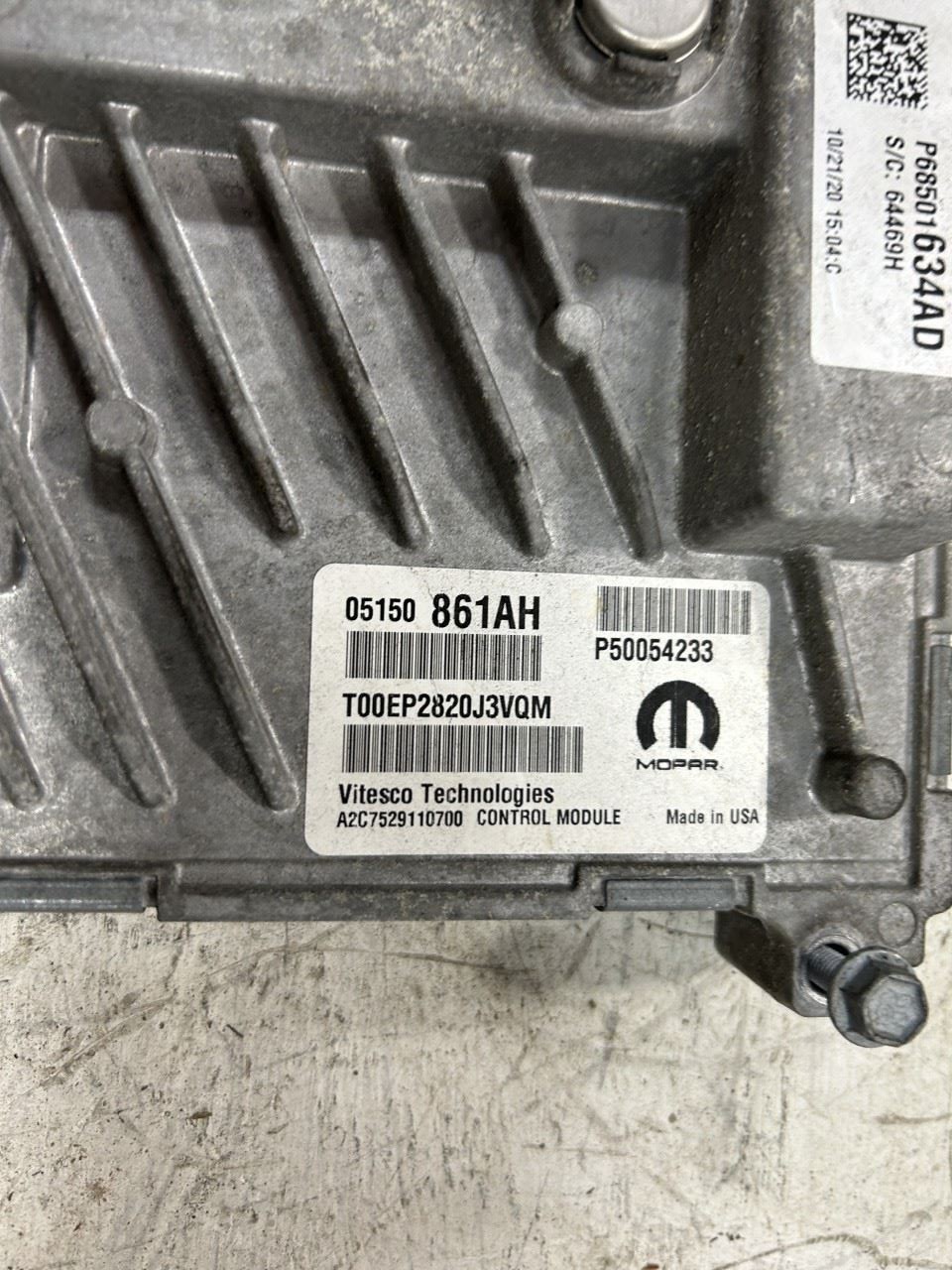 2021 JEEP WRANGLER Engine Computer OEM Part Number 05150861AH