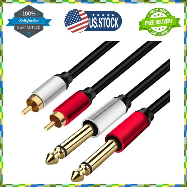 2 x 6.35 mm to 2RCA Cable,Dual 1/4 inch TS Stereo Jack Male to 2 RCA Male Stereo