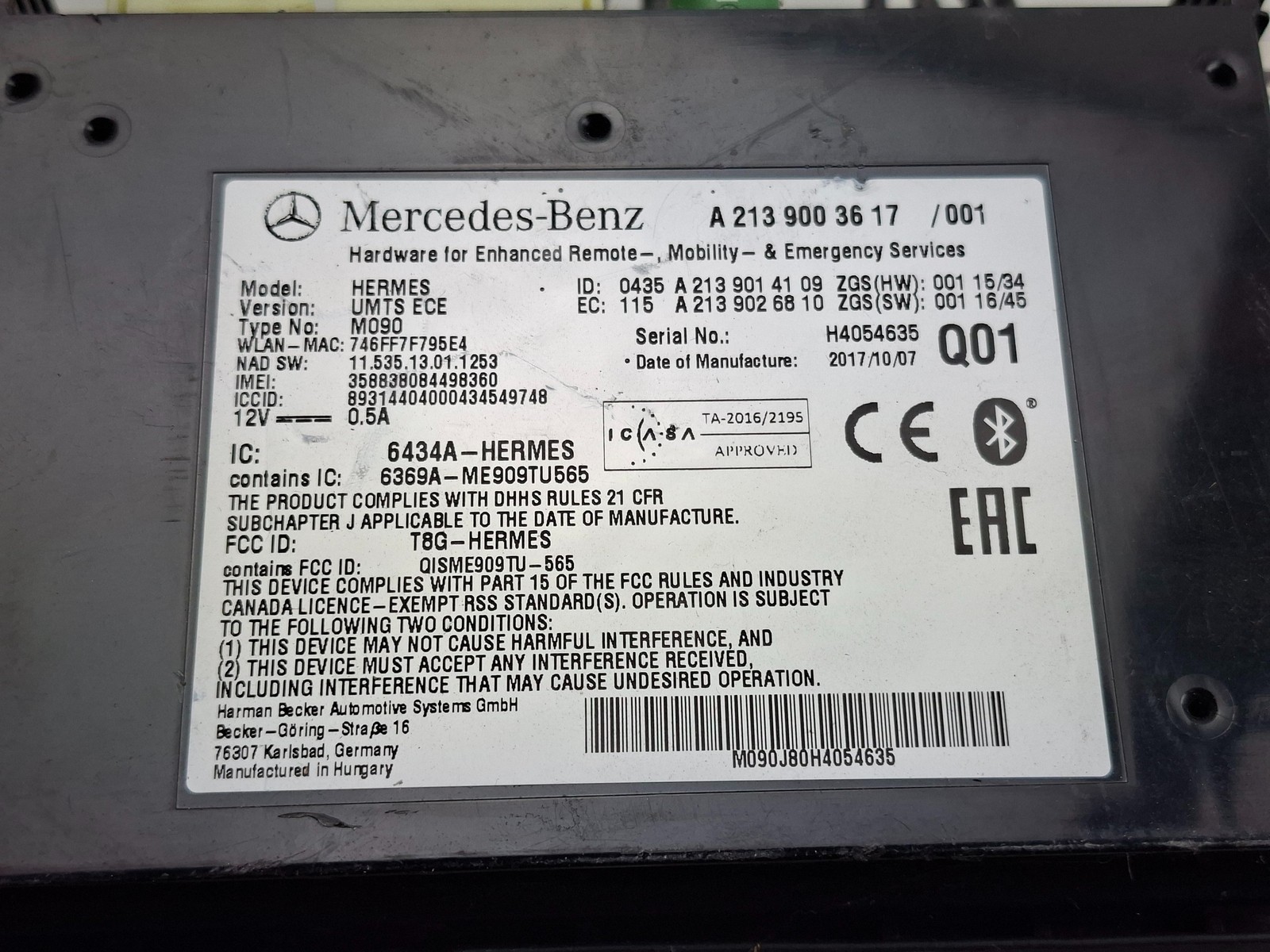 MERCEDES-BENZ E W213 Bluetooth Control Unit A2139003617 A2139014109 33060795