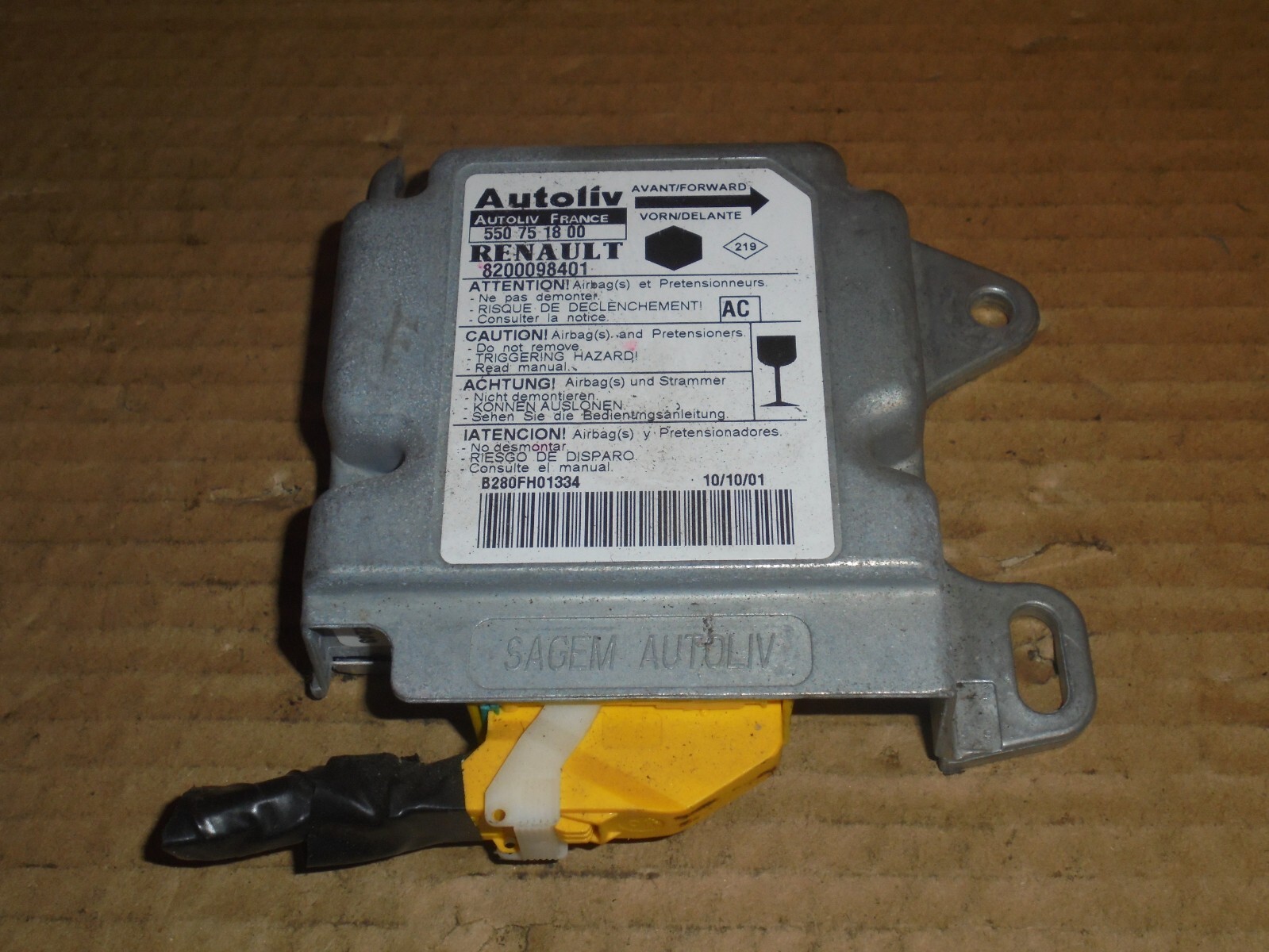 RENAULT KANGOO 2001 SRS ECU MODULE 550751800 / 8200098401 / AC