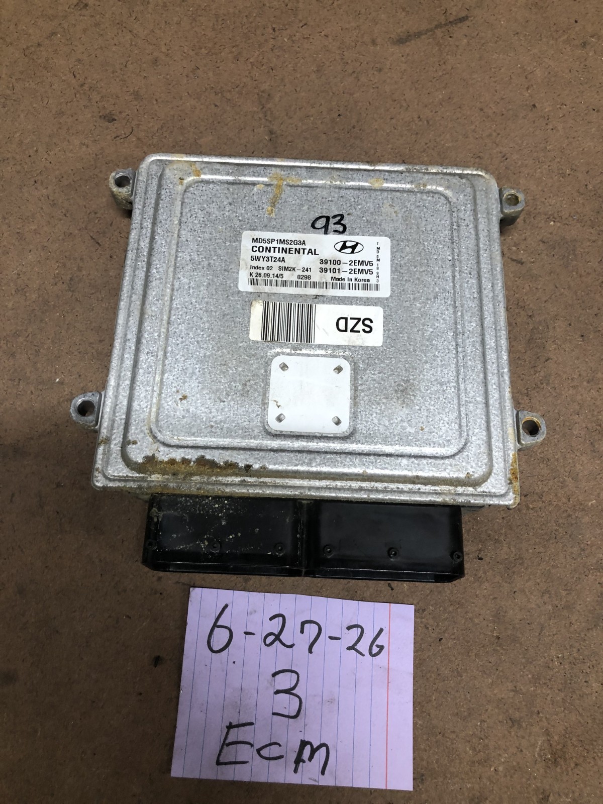 2015 Hyundai Elantra Engine Computer Control Module Ecm 39100-2EMV5 Oem