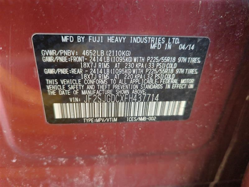 Engine ECM Electronic Control Module Floor Cavity 2.0L Fits 15 FORESTER 34071