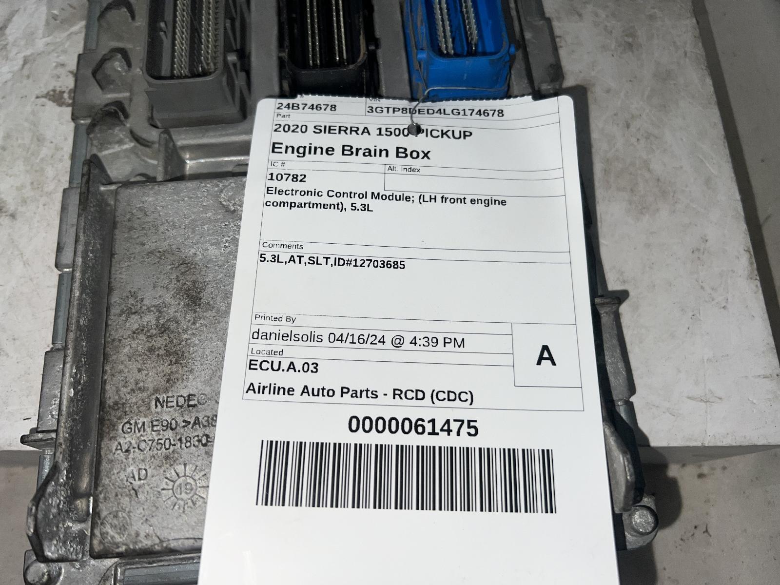 Used Engine Control Module (ECM) fits: 2020 Gmc Sierra 1500 pickup new style mir