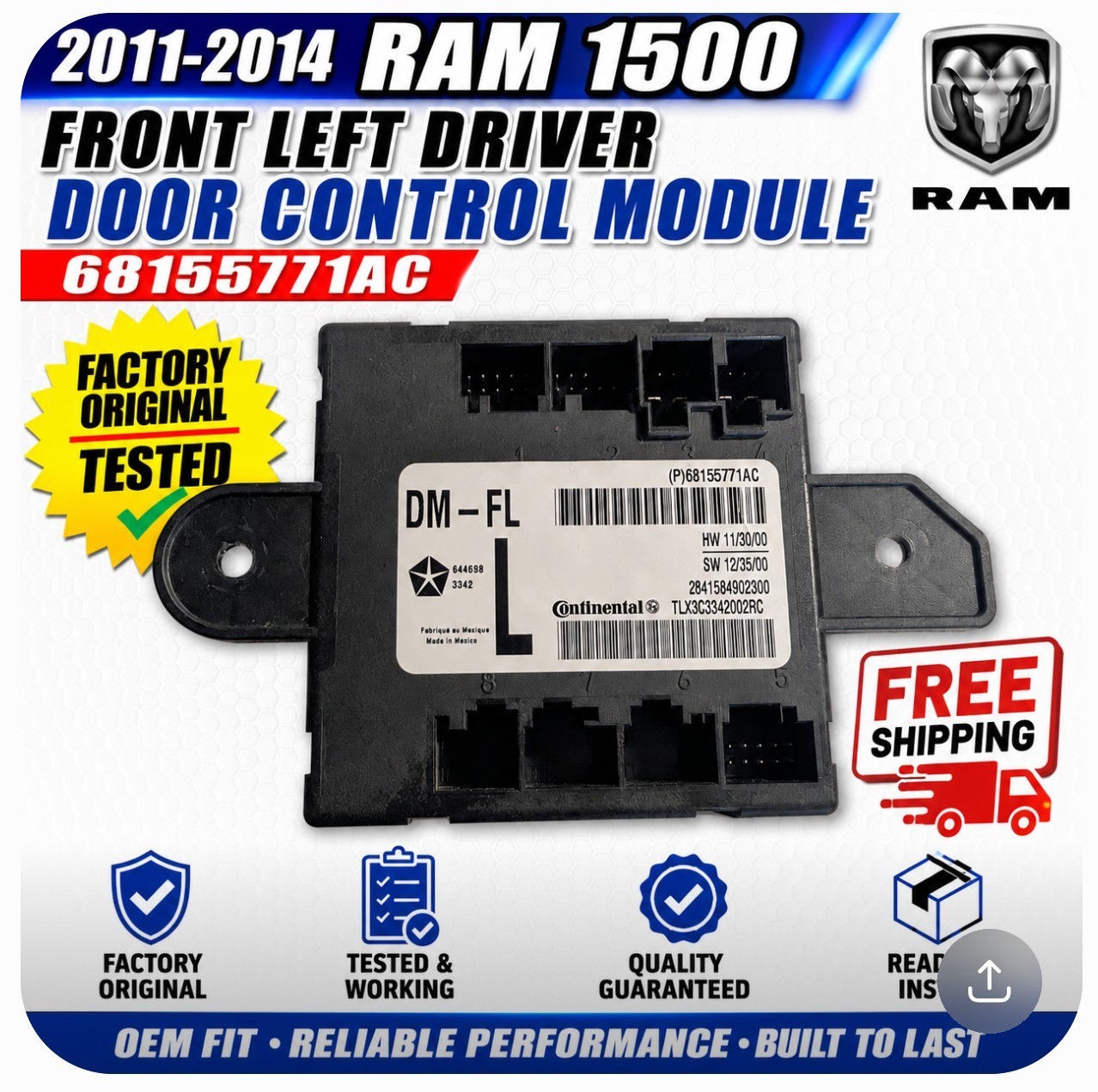 OEM✅2011-2014 Ram 1500 Front Left Driver Door Control Module 68155771AC