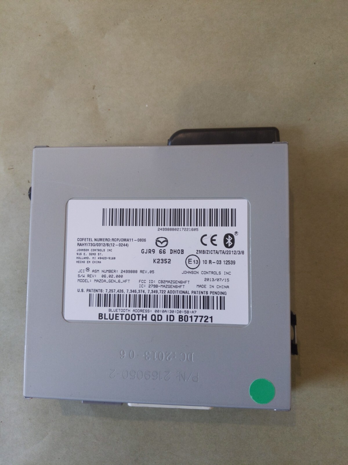 2013 2014 2015 2016 MAZDA 6 COMMUNICATION CONTROL MODULE GJR966DH0B OEM 13 14 15