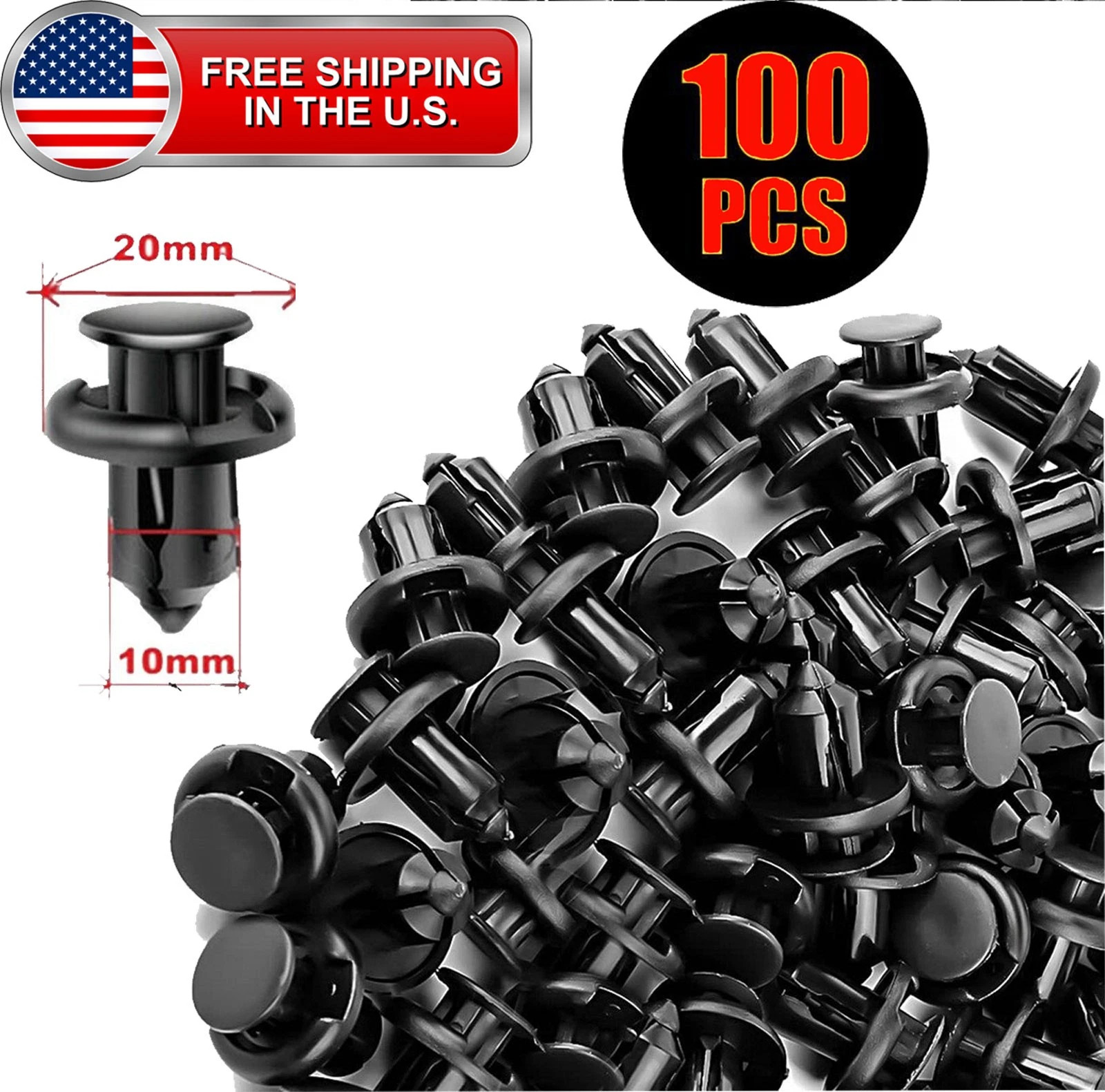 100X NEW Bumper Clips 10mm Hood Fender Push Plastic Rivets Retainer Fasteners