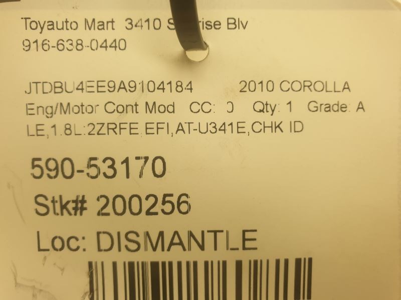 2010 TOYOTA COROLLA ENGINE ELECTRONIC CONTROL MODULE ECM ASSEMBLY
