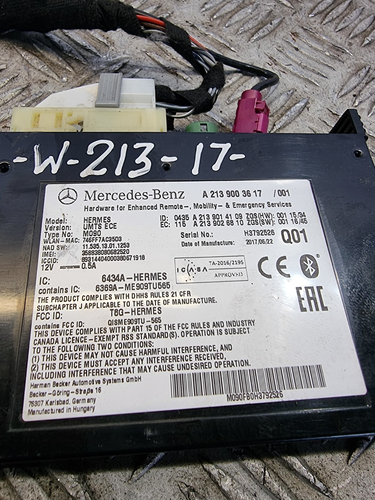 MERCEDES E220 BLUETOOTH CONTROL MODULE A2139003617 W213 2.0L DIESEL AUTO 2017