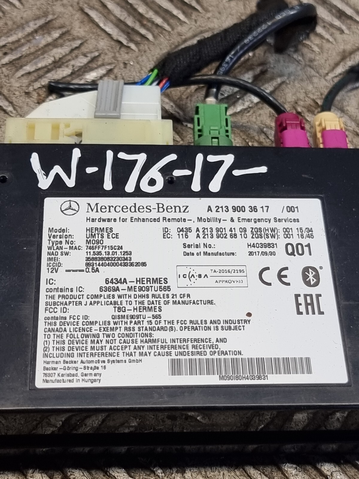 MERCEDES A180 MULTIMEDIA CONTROL MODULE A2139003617 1.5L DIESEL AUTO 2017 W176