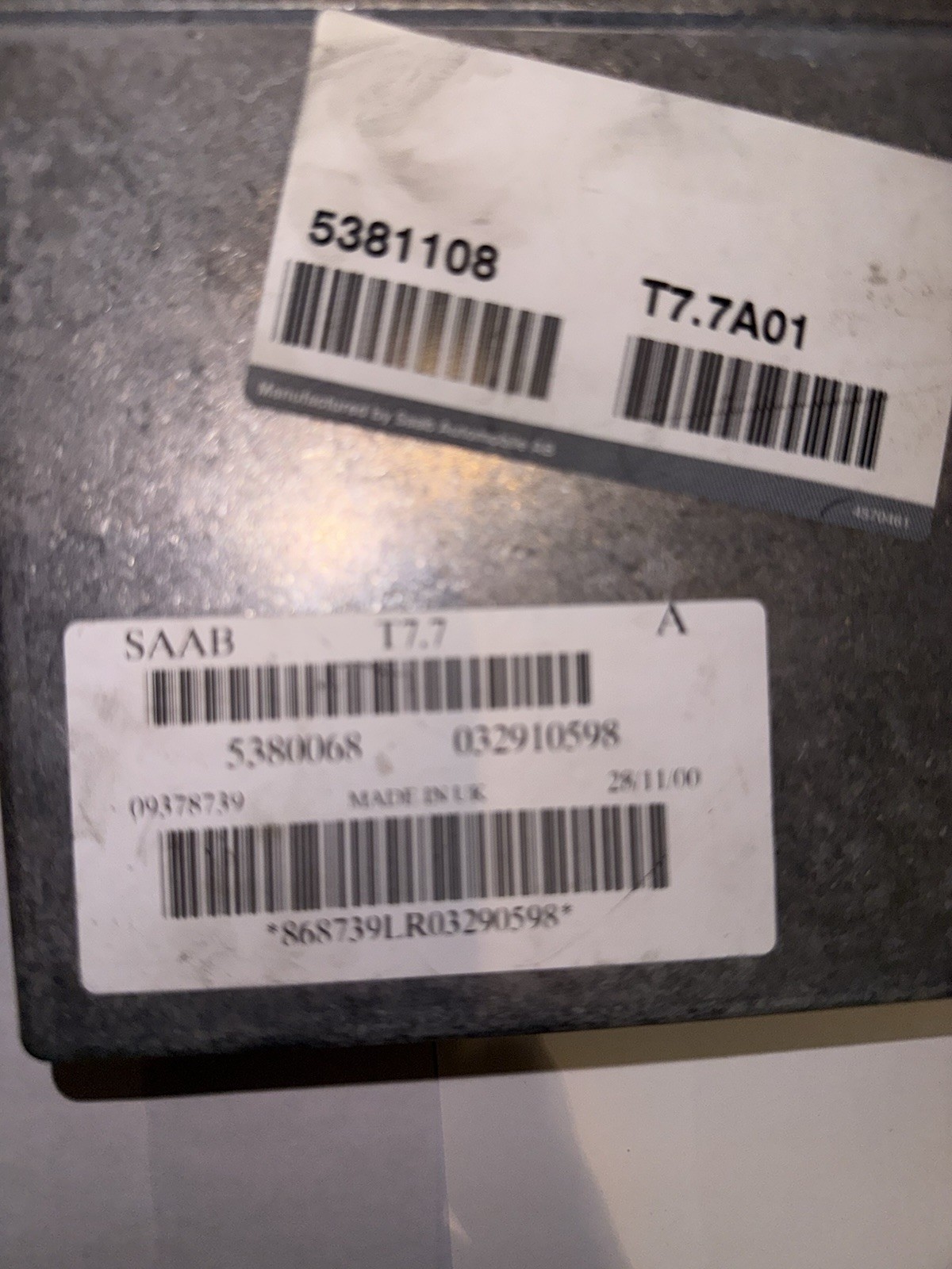 1999-2003 SAAB 9-3 OEM ENGINE COMPUTER CONTROL MODULE ECU 5169990 T7.7A0 5380068