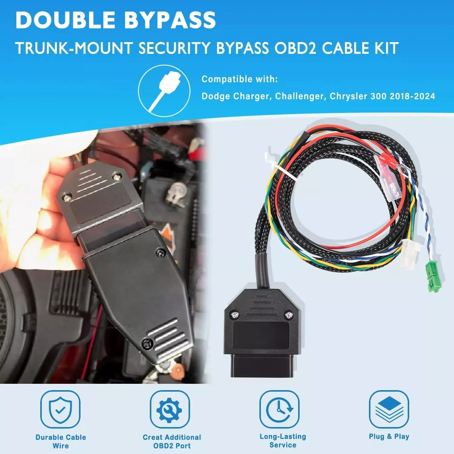 Double Bypass Trunk-Mount Security Bypass Cable kit for 2018-2023 Dodge Charger