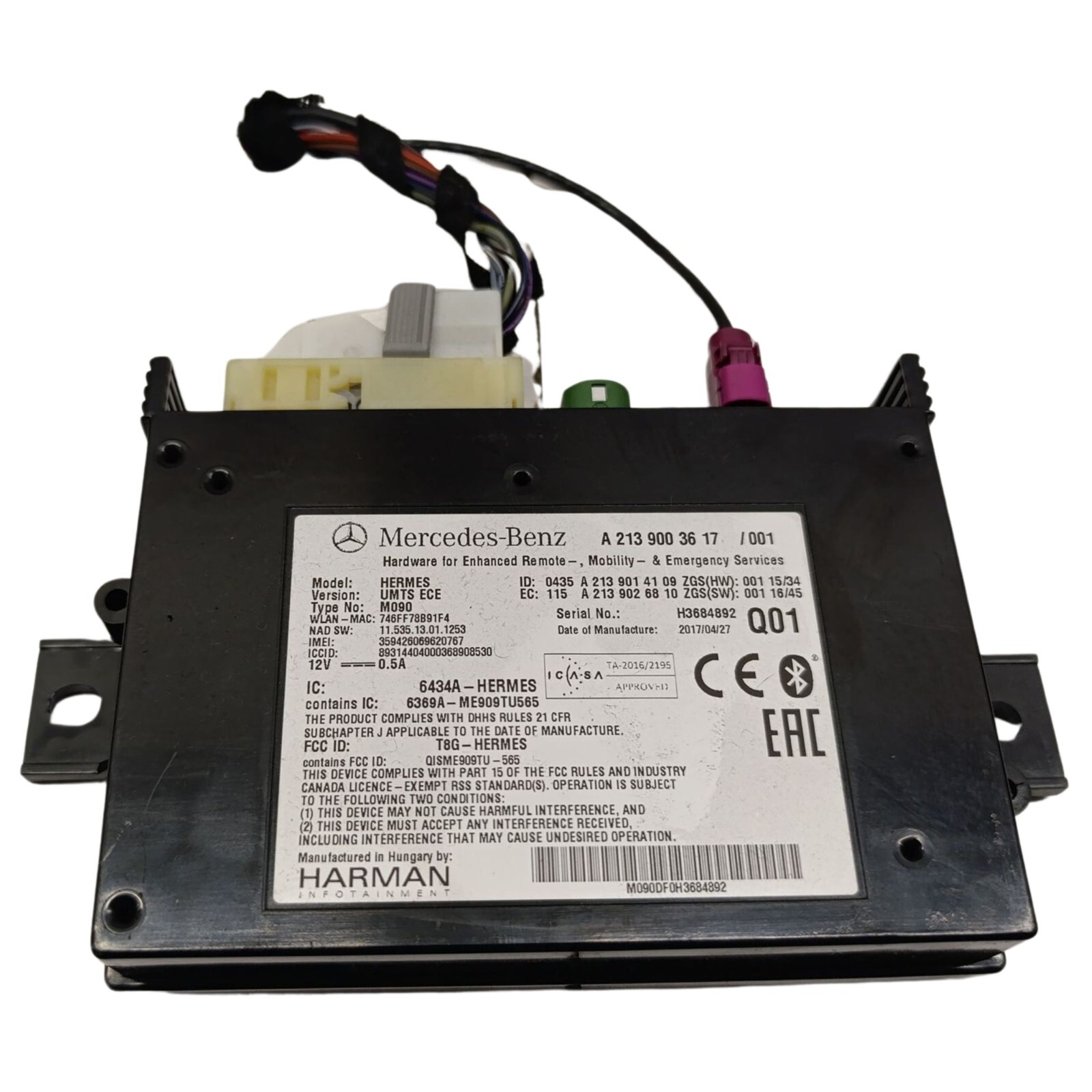 A2139003617 Bluetooth Control Unit Module Mercedes-Benz E W213 2017