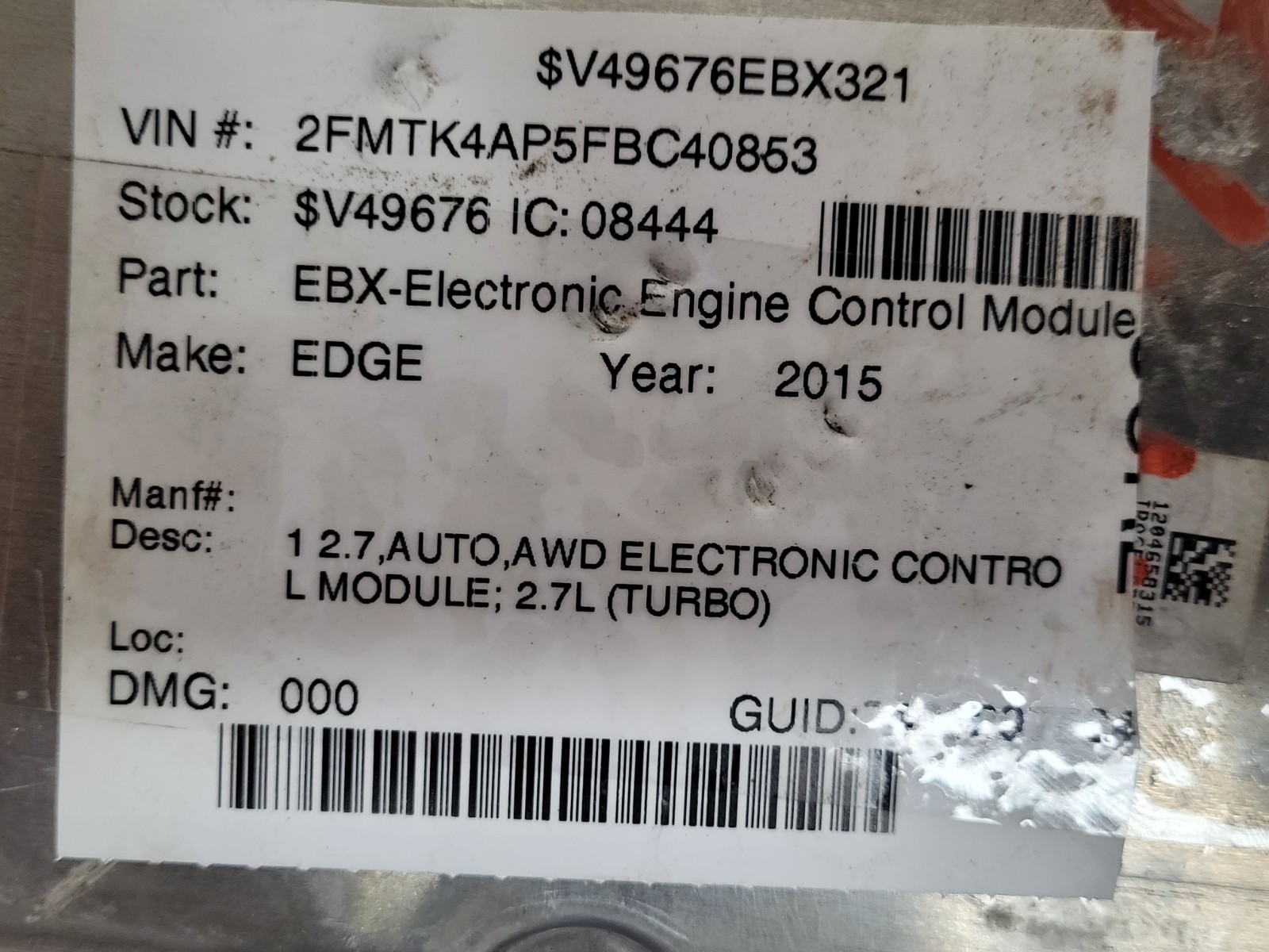 2015-2018 Ford Edge 2.7L Engine Control Module ECM ECU PCU OEM F2GA-12A650-YF *J