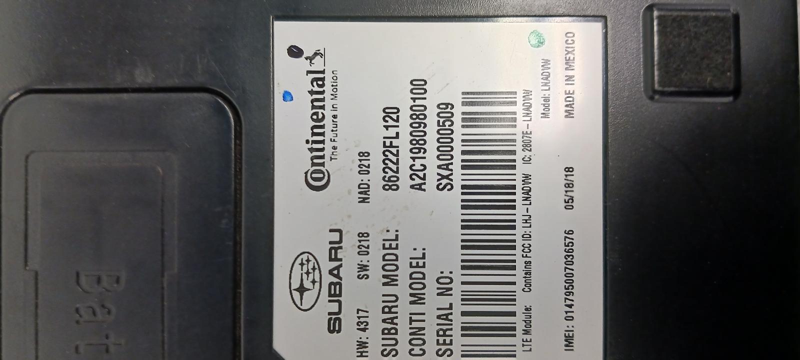 2019 SUBARU XV CROSSTREK Communication module 82201FL430 OEM 19