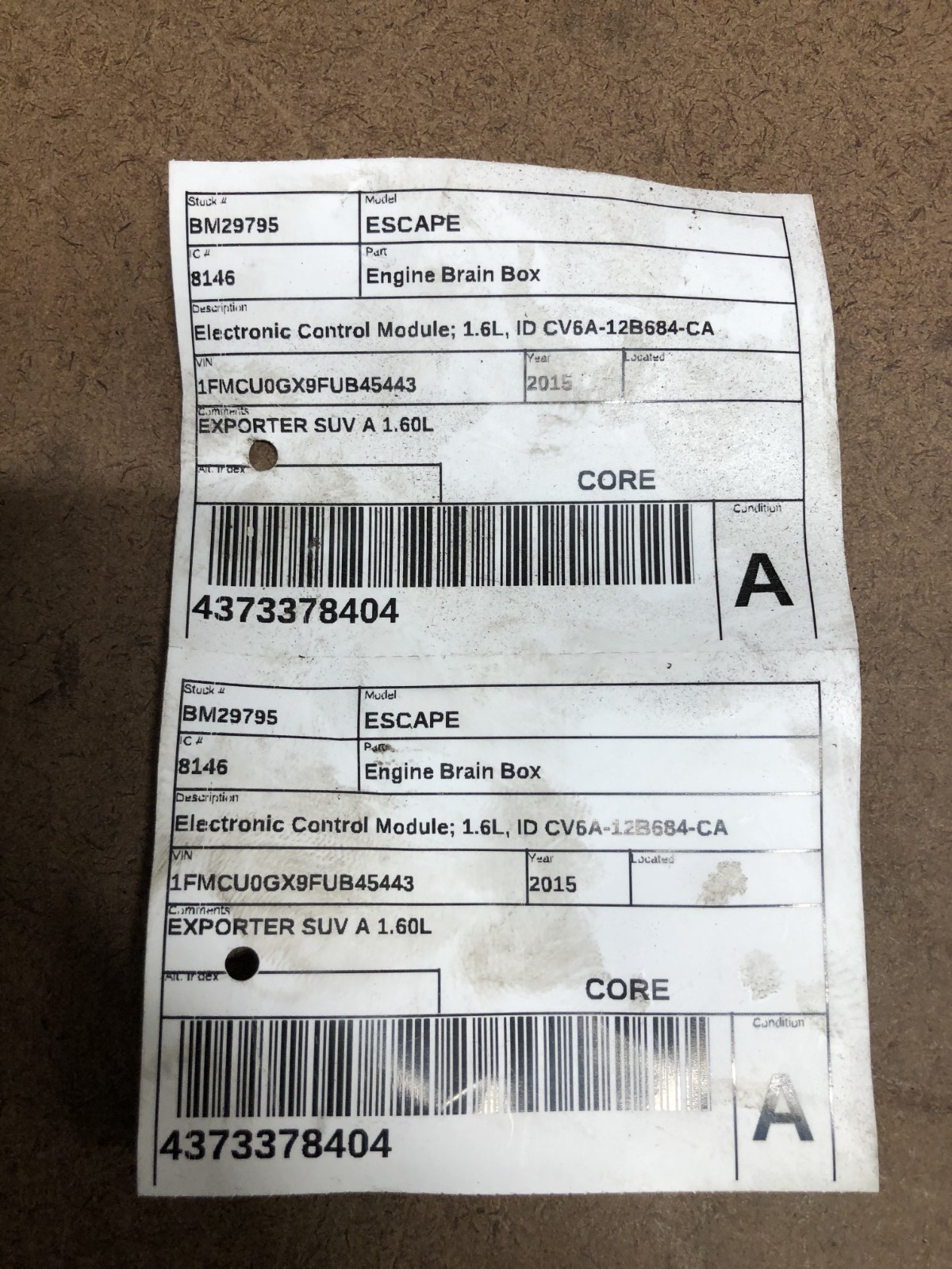 2015-2016 Ford Escape Engine Control Module Computer ECM ECU PCM FJ5A-12A650-EC