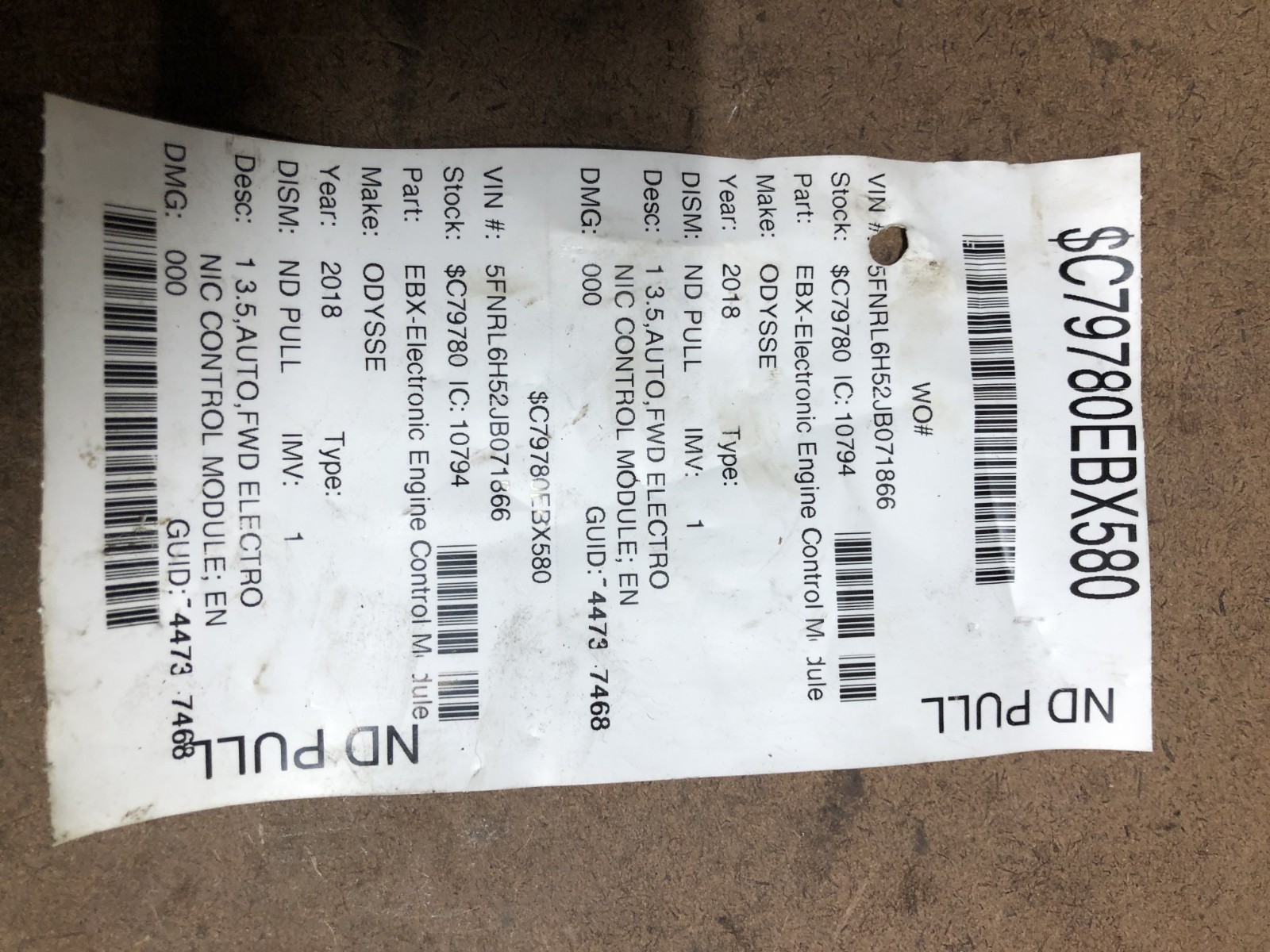 2018 Honda Odyssey Engine Control Module Computer 37820-5MR-A25 3.5L PCM ECM