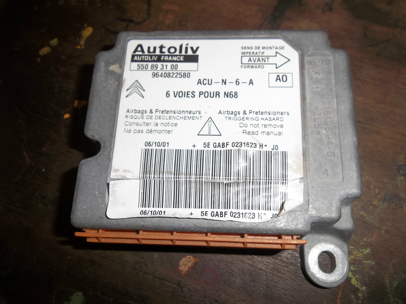 CITROEN PICASSO 2001 SRS ECU MODULE 9640822580 / 550893100 / AO